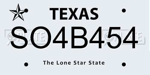 SO4B454 Texas License Plate