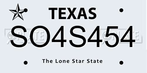 SO4S454 Texas License Plate