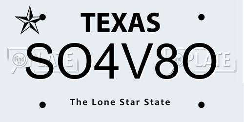 SO4V8O Texas License Plate