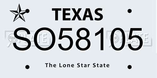 SO58105 Texas License Plate