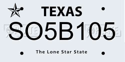SO5B105 Texas License Plate