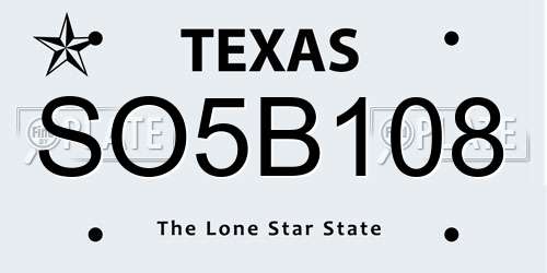 SO5B108 Texas License Plate