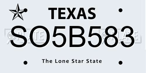 SO5B583 Texas License Plate