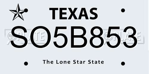 SO5B853 Texas License Plate