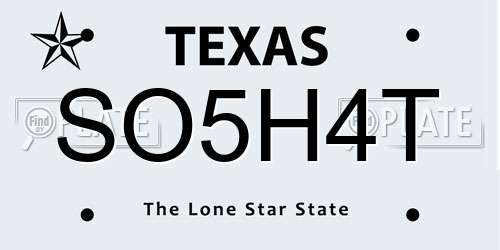 SO5H4T Texas License Plate