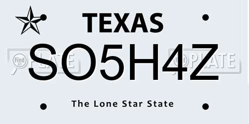 SO5H4Z Texas License Plate