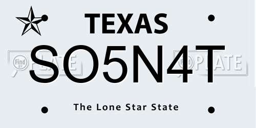 SO5N4T Texas License Plate