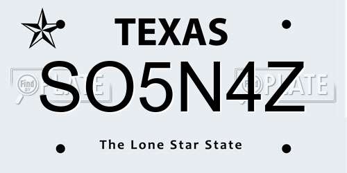 SO5N4Z Texas License Plate