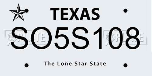SO5S108 Texas License Plate