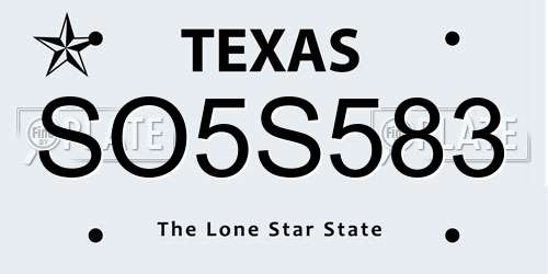 SO5S583 Texas License Plate