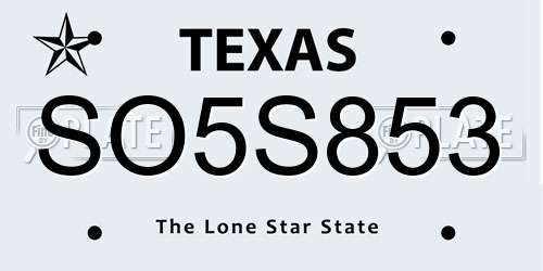 SO5S853 Texas License Plate