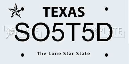 SO5T5D Texas License Plate