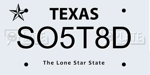 SO5T8D Texas License Plate