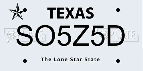 SO5Z5D Texas License Plate
