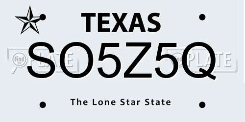 SO5Z5Q Texas License Plate
