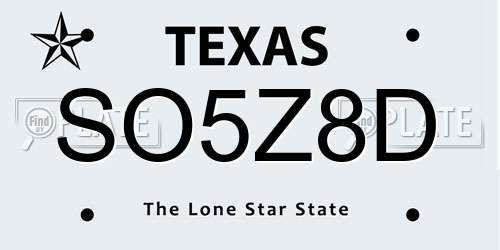 SO5Z8D Texas License Plate
