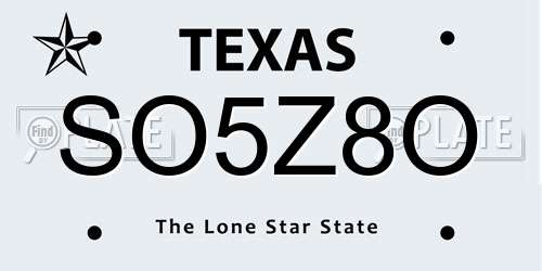 SO5Z8O Texas License Plate
