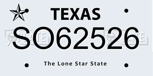 SO62526 Texas License Plate