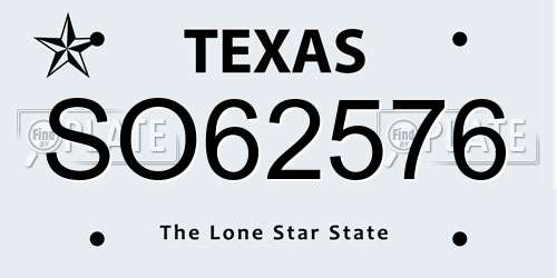 SO62576 Texas License Plate