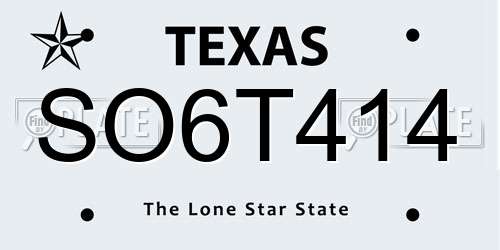 SO6T414 Texas License Plate