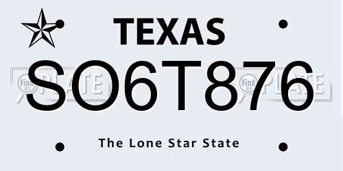 SO6T876 Texas License Plate