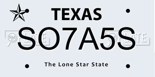 SO7A5S Texas License Plate