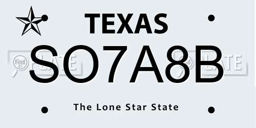 SO7A8B Texas License Plate