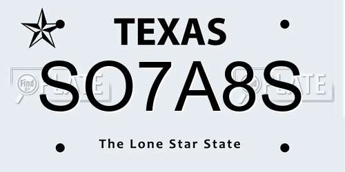SO7A8S Texas License Plate