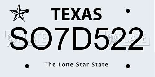 SO7D522 Texas License Plate