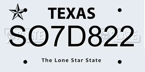 SO7D822 Texas License Plate