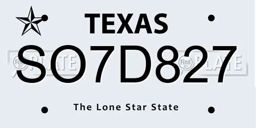 SO7D827 Texas License Plate