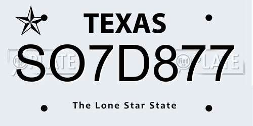 SO7D877 Texas License Plate