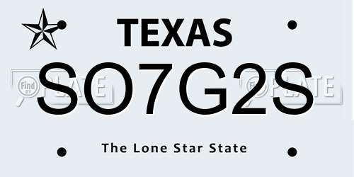 SO7G2S Texas License Plate