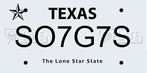 SO7G7S Texas License Plate