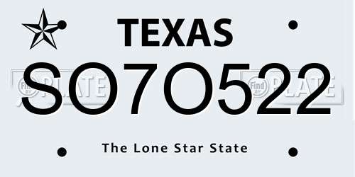 SO7O522 Texas License Plate