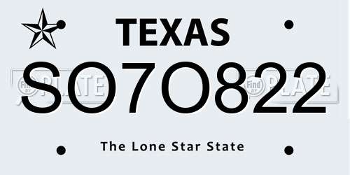 SO7O822 Texas License Plate
