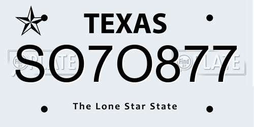 SO7O877 Texas License Plate