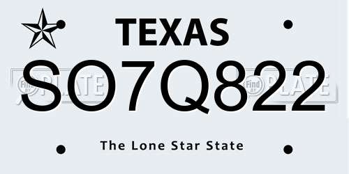 SO7Q822 Texas License Plate