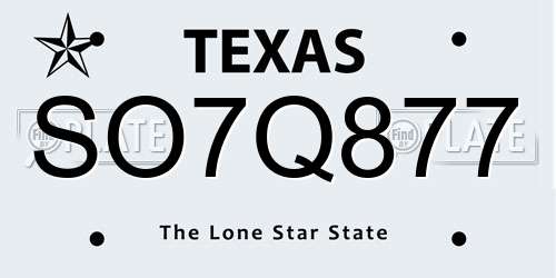 SO7Q877 Texas License Plate