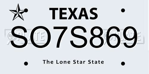 SO7S869 Texas License Plate