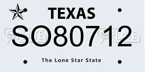 SO80712 Texas License Plate