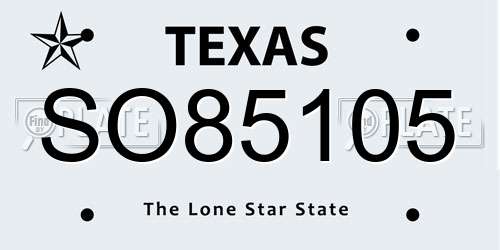 SO85105 Texas License Plate