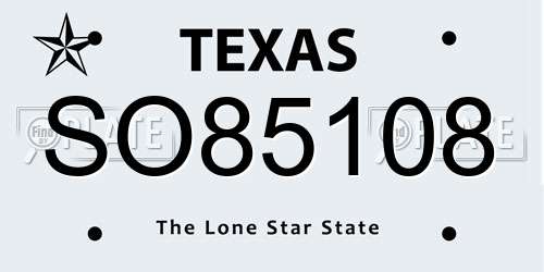 SO85108 Texas License Plate