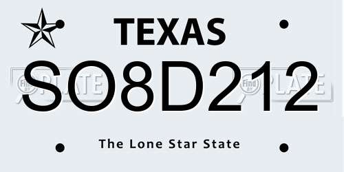 SO8D212 Texas License Plate