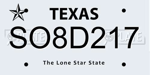 SO8D217 Texas License Plate