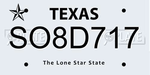 SO8D717 Texas License Plate