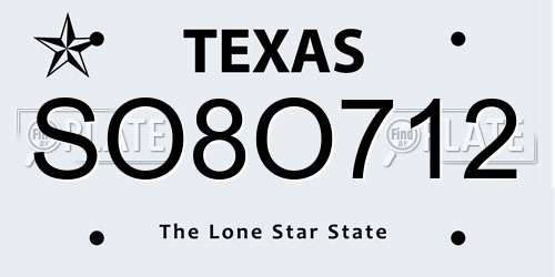 SO8O712 Texas License Plate