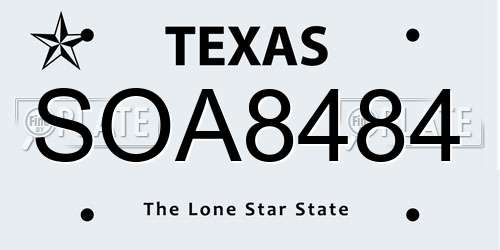 SOA8484 Texas License Plate