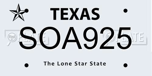 SOA925 Texas License Plate