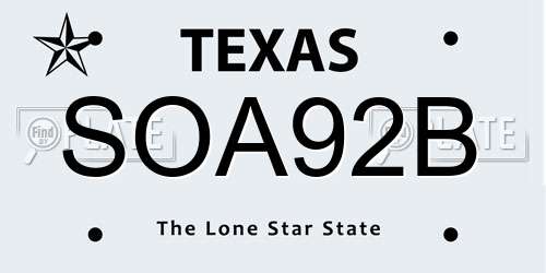 SOA92B Texas License Plate